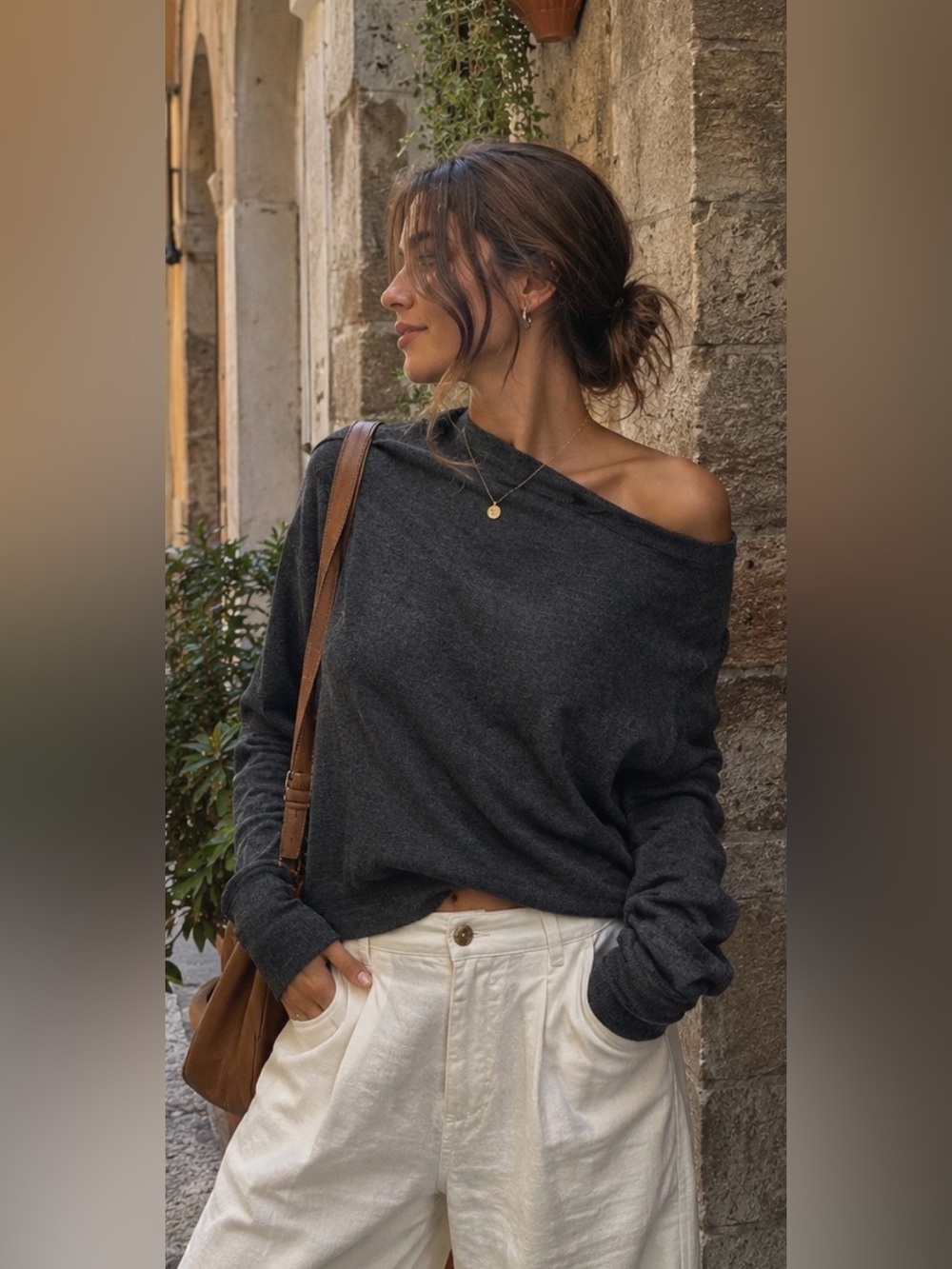 We The Free Charcoal Off-the-Shoulder Knit Sweater